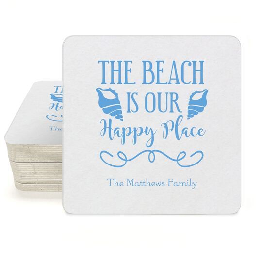 The Beach Is Our Happy Place Square Coasters